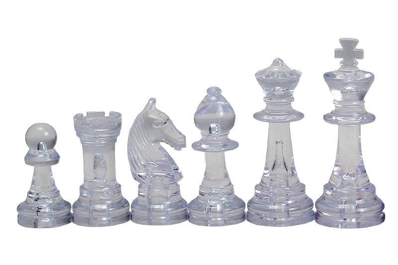 Les pièces d'échecs en plastique transparentes et ambrées de taille 6 dans un poly-sac (roi 96 mm) - Les pièces d'échecs en plastique transparentes et ambrées de taille 6 dans un poly-sac (roi 96 mm)