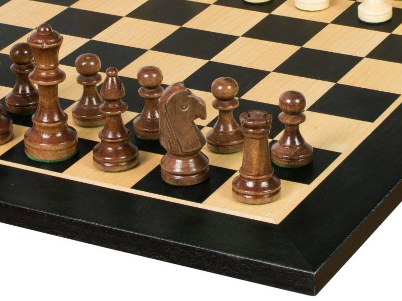 Jeu d'échecs de tournoi de Taille 4 - échiquier noir en marqueterie de bois sycomore + figurines Sunrise Staunton - Jeu d'échecs de tournoi de Taille 4 - échiquier noir en marqueterie de bois sycomore + figurines Sunrise Staunton