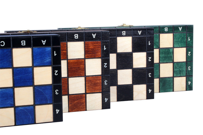 Jeu d'échecs MAGNETIQUE Bleu pliant en bois de charme de petite taille (27 x 27cm) - Ensemble Complet - Jeu d'échecs MAGNETIQUE Bleu pliant en bois de charme de petite taille (27 x 27cm) - Ensemble Complet