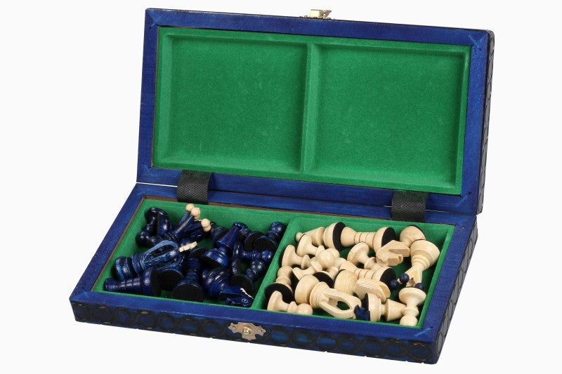 Jeu d'Echecs ROYAL Blue en bois de charme, de petite taille (29 x 29cm) - Ensemble Complet - 48709bac4e5d5791e2e4c4c4daf67a2a