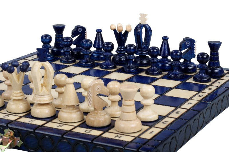 Jeu d'Echecs ROYAL Blue en bois de charme, de petite taille (29 x 29cm) - Ensemble Complet - f7bfa6562463c81b4c87d52b811cc7d5