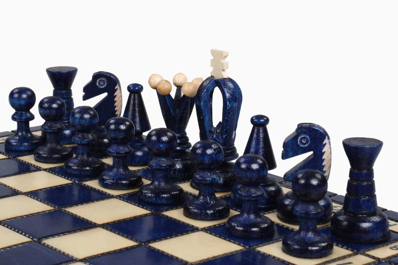 Jeu d'Echecs ROYAL Blue en bois de charme, de petite taille (29 x 29cm) - Ensemble Complet - 80750b20b7506153d3902af0e21f1aad