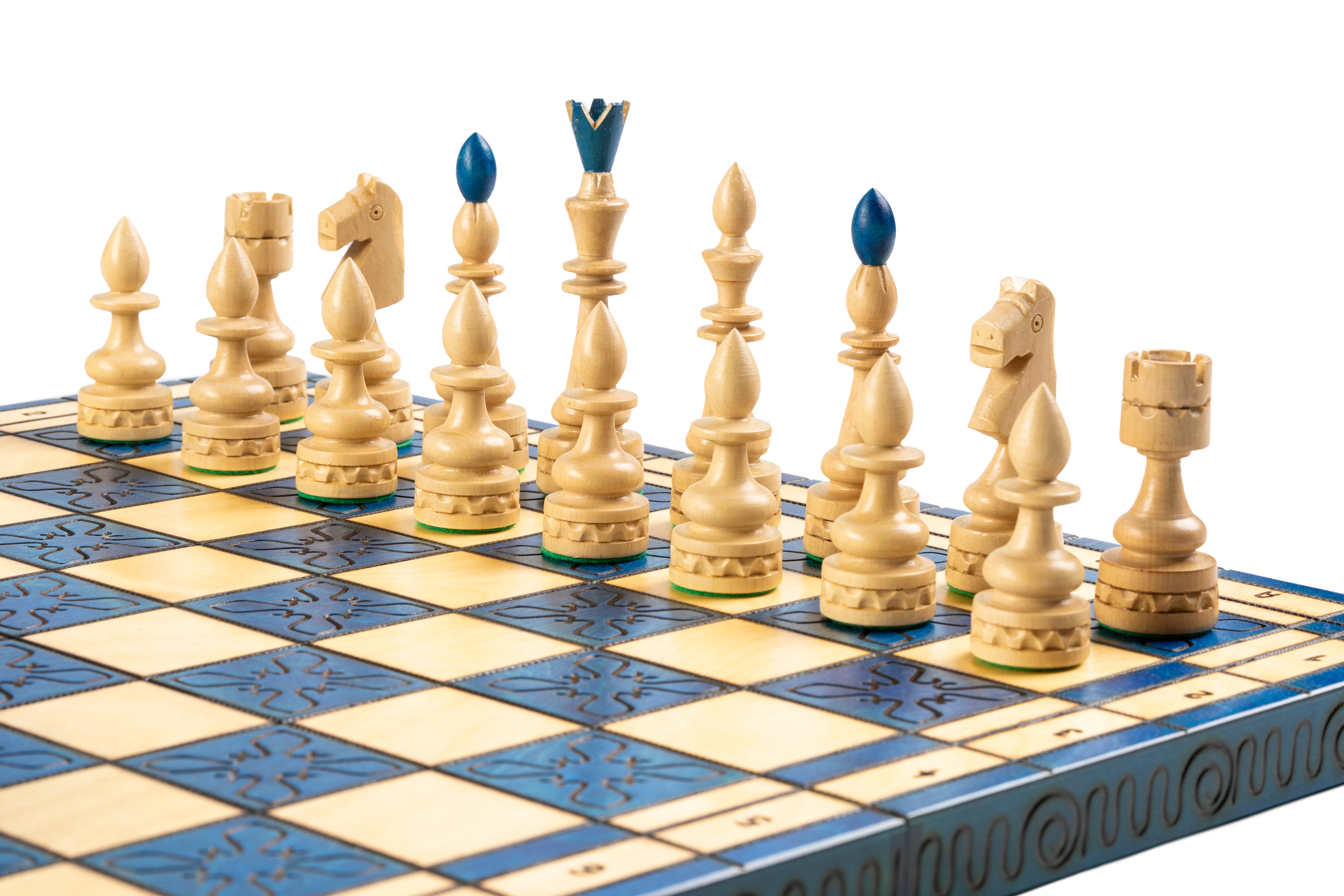 Jeu d'd'échecs INDIEN Blue en bois de charme, de grande taille (54 x 54cm) - Ensemble Complet - 61b01ffc05803207eb9689d25aacf87d