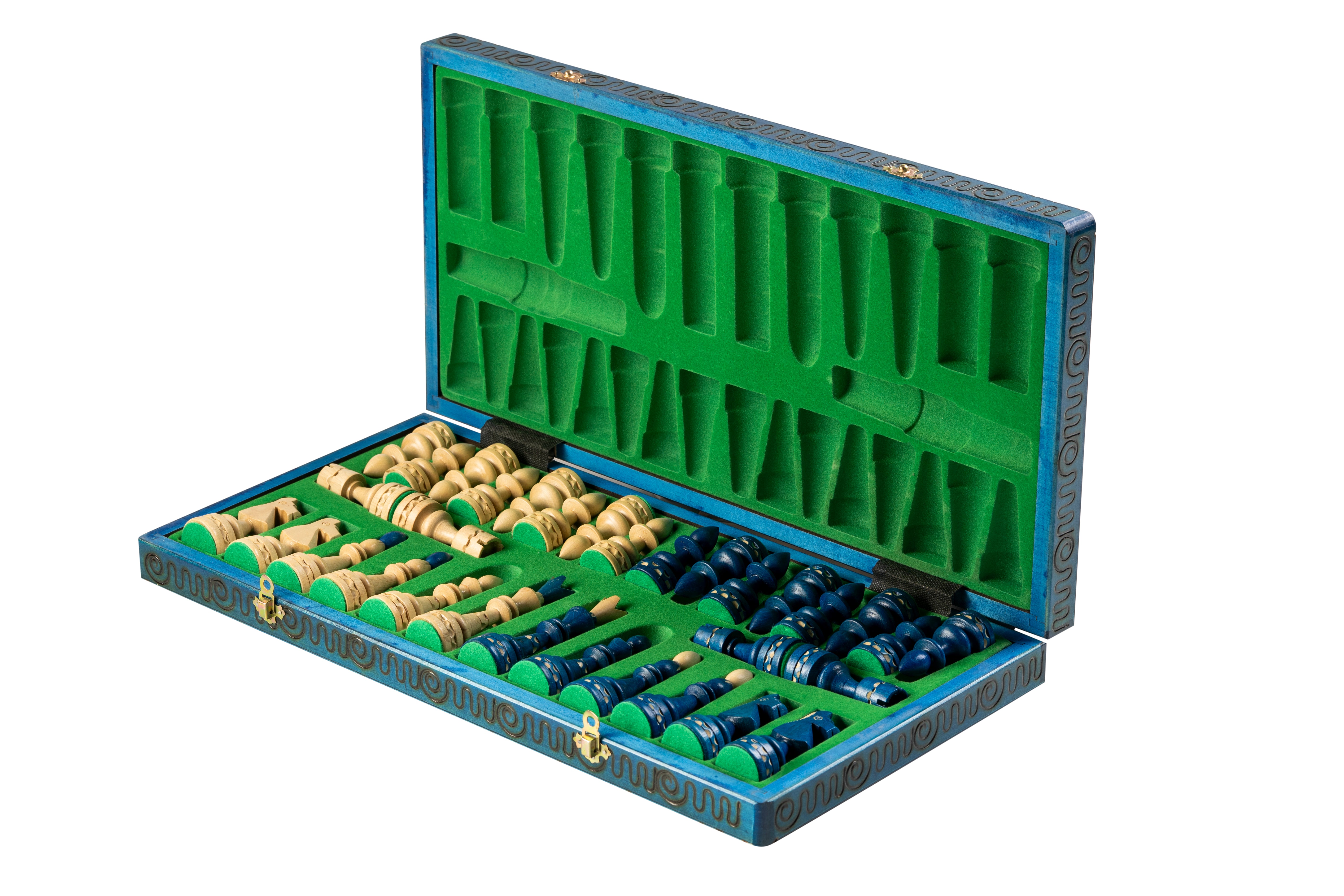 Jeu d'd'échecs INDIEN Blue en bois de charme, de grande taille (54 x 54cm) - Ensemble Complet - Jeu d'd'échecs INDIEN Blue en bois de charme, de grande taille (54 x 54cm) - Ensemble Complet
