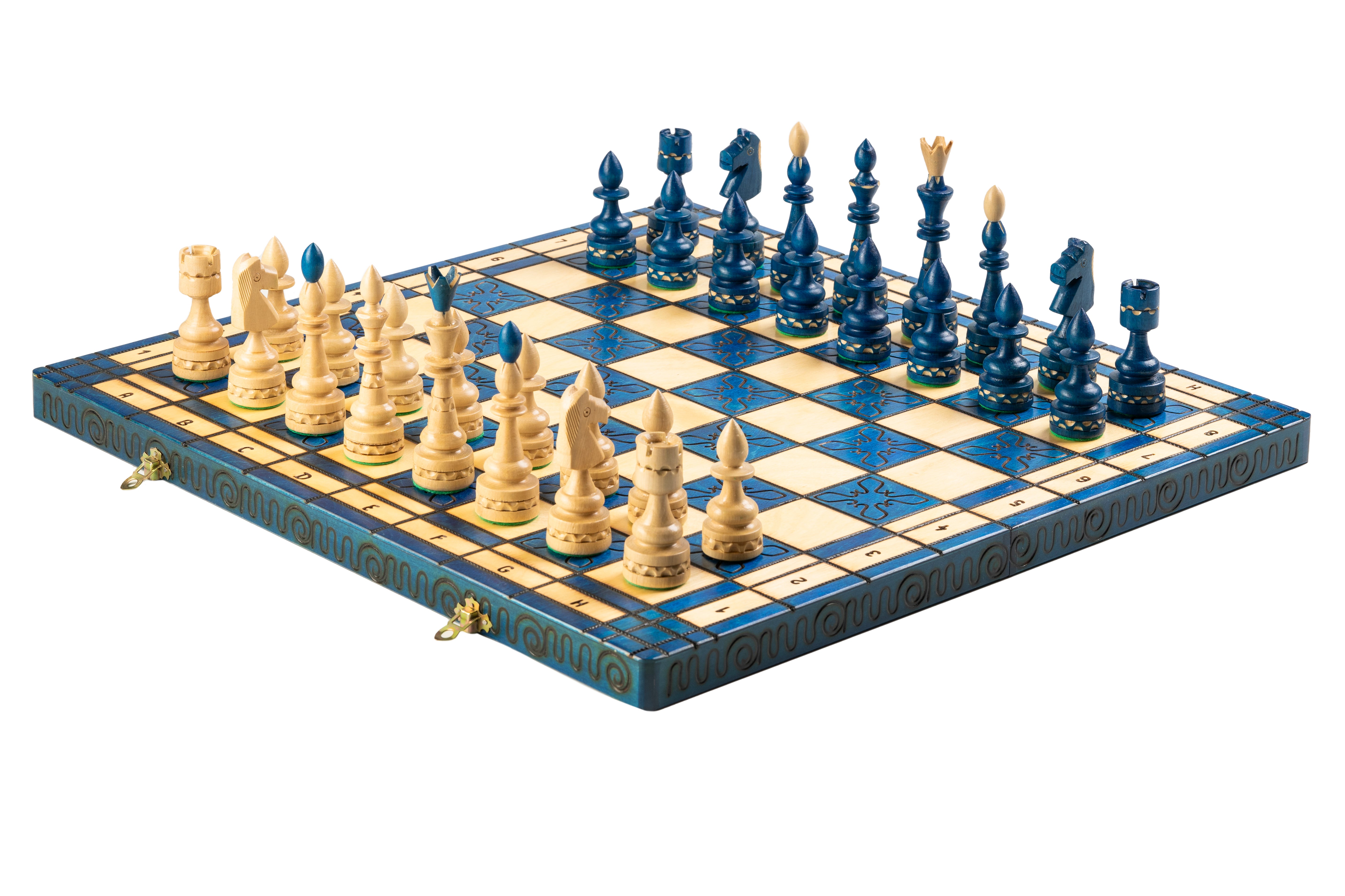 Jeu d'd'échecs INDIEN Blue en bois de charme, de grande taille (54 x 54cm) - Ensemble Complet - a38a85ced7769cf297c115f79db6f8e9