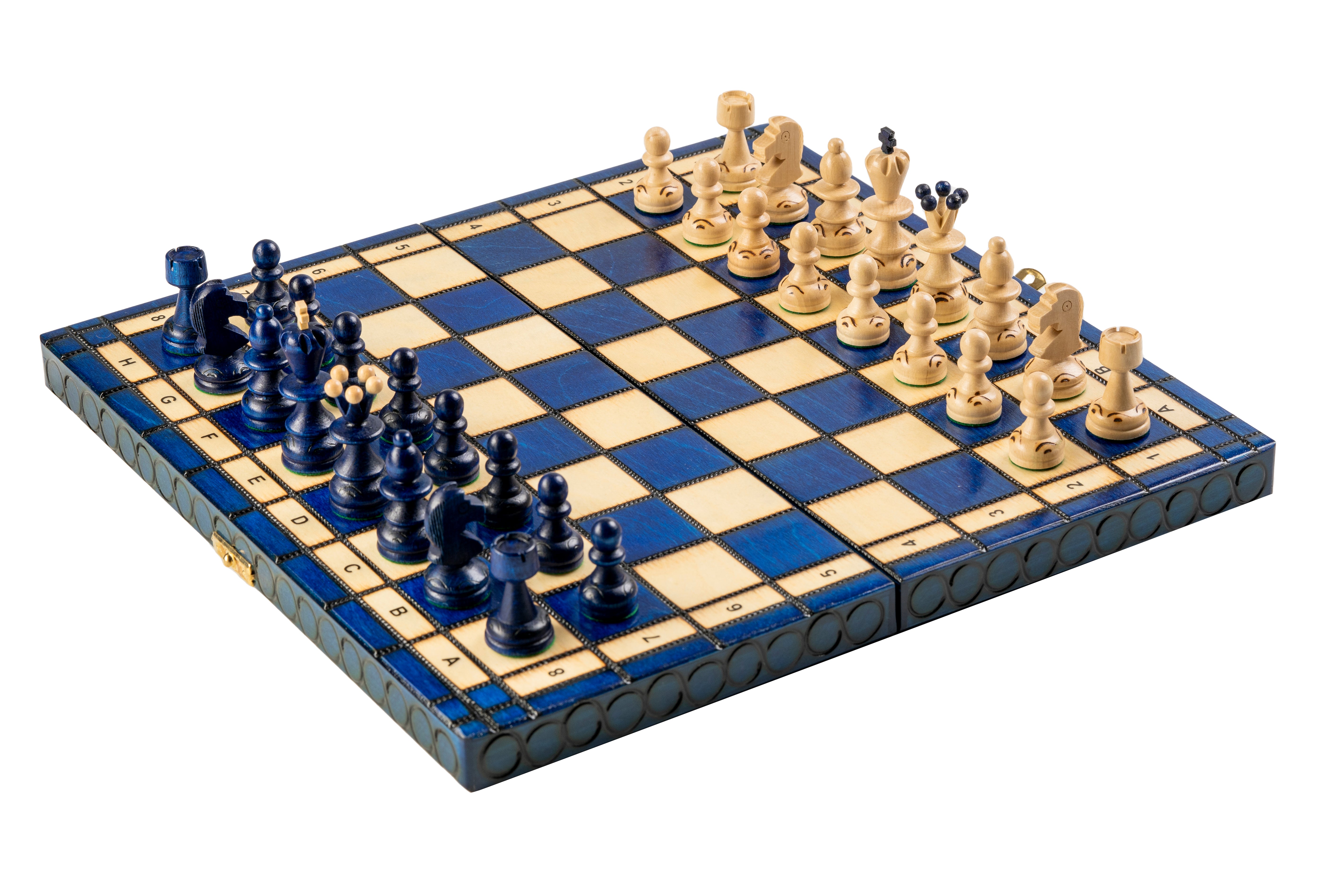 Jeu d'échecs PEARL Blue en bois de hêtre, de taille moyenne (36 x 36cm) - Ensemble Complet couleur bleue - b9fe659654dc99f37fbbf6cd1308ba7f