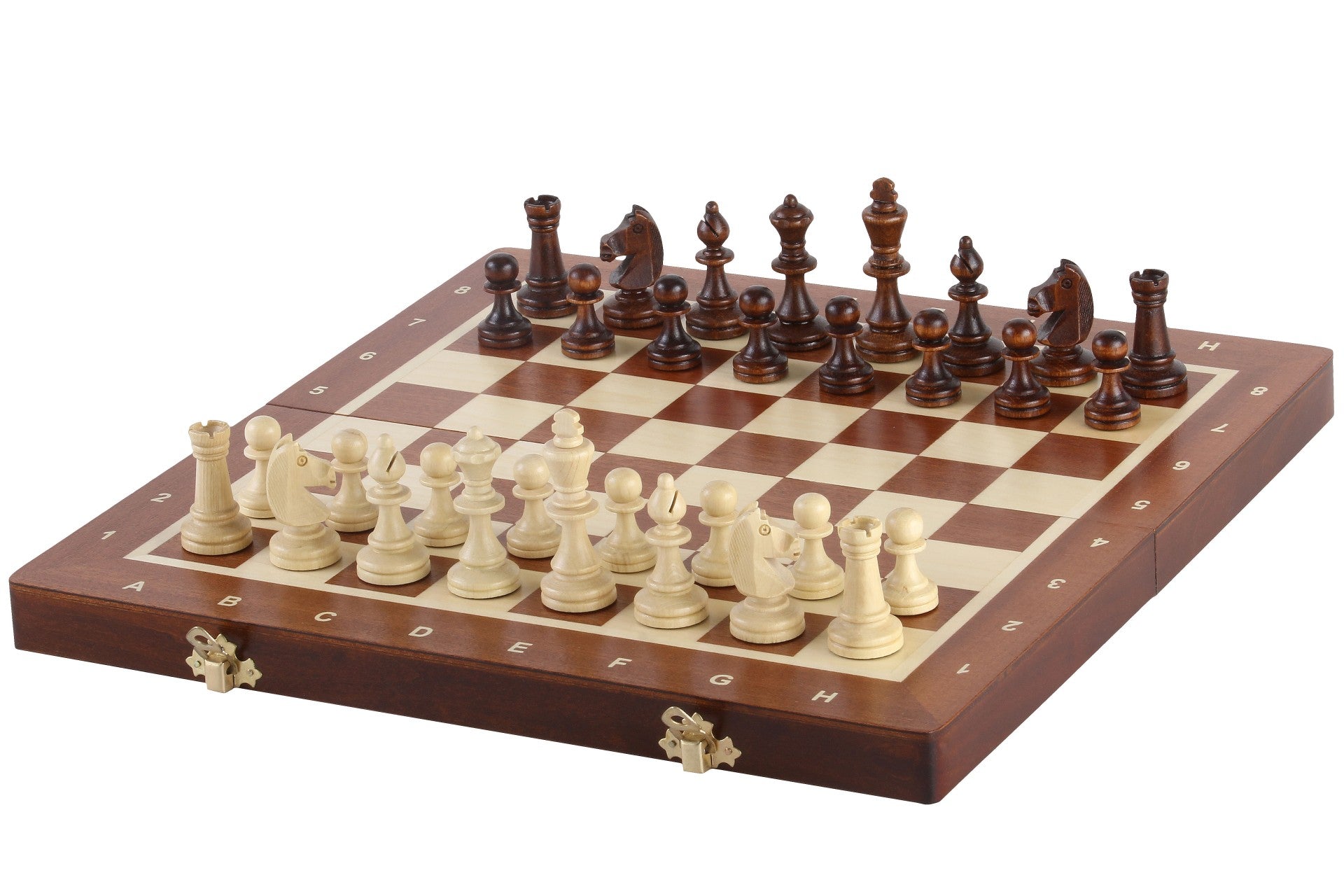 Jeu d'échecs MAGNETIQUE en marqueterie de bois d'acajou et de sycomore, de grande taille (35 x 35cm) - Ensemble Complet - f8d54c8ca454840b45bfe457c41f5589