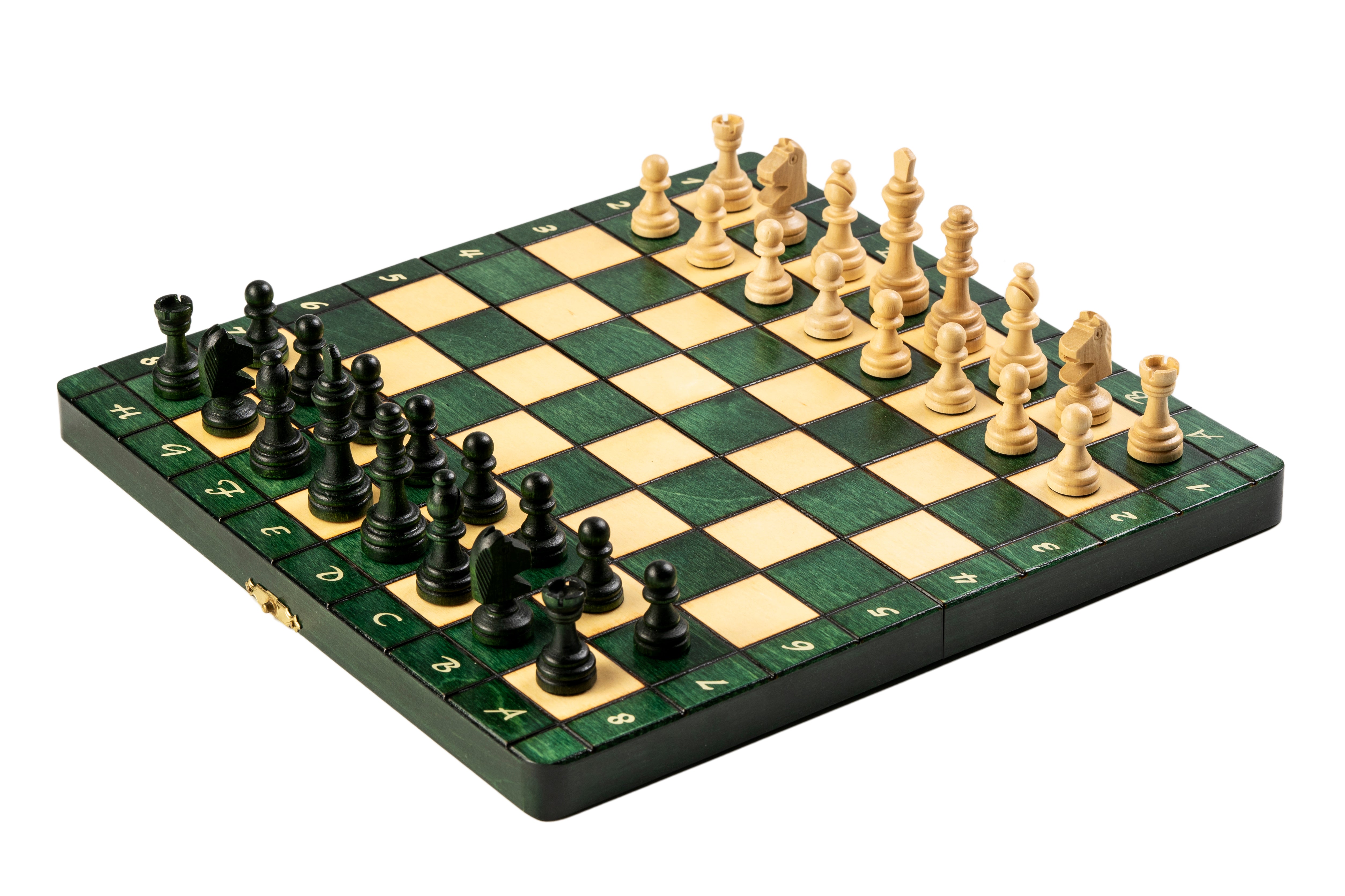 Jeu d'échecs MAGNETIQUE Vert en bois de charme, pliant, de petite taille (28 x 28cm) - Ensemble Complet, couleur verte - 54666ff2fd30cab74b90f73d65b2f94e
