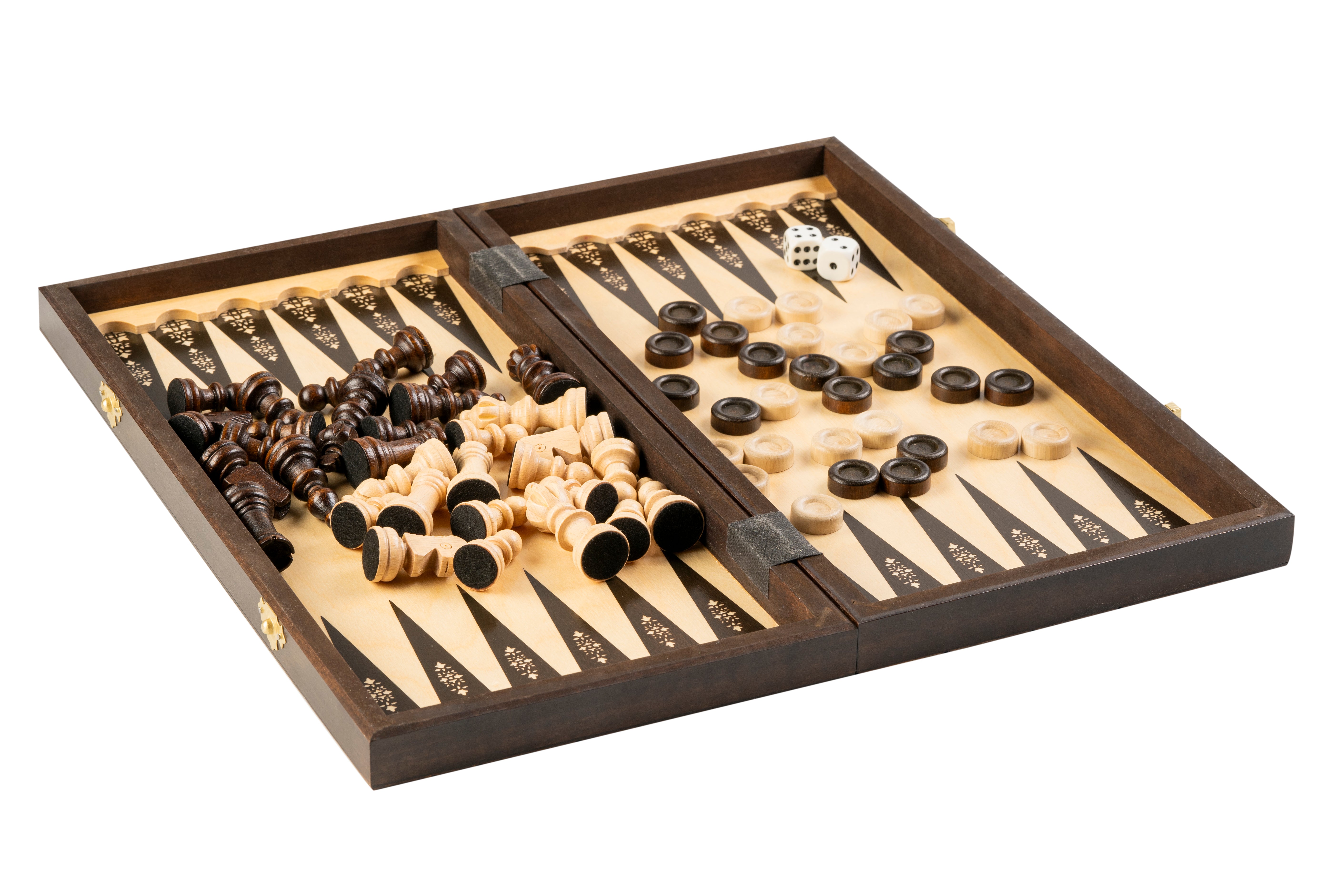 Jeu d'Echecs + Dames + Backgammon en bois de charme, de grande taille (40 x 40cm) - Ensemble comprenant trois jeux pour deux joueurs - 9b559c37a685ad1ae2583305ab7c50d7