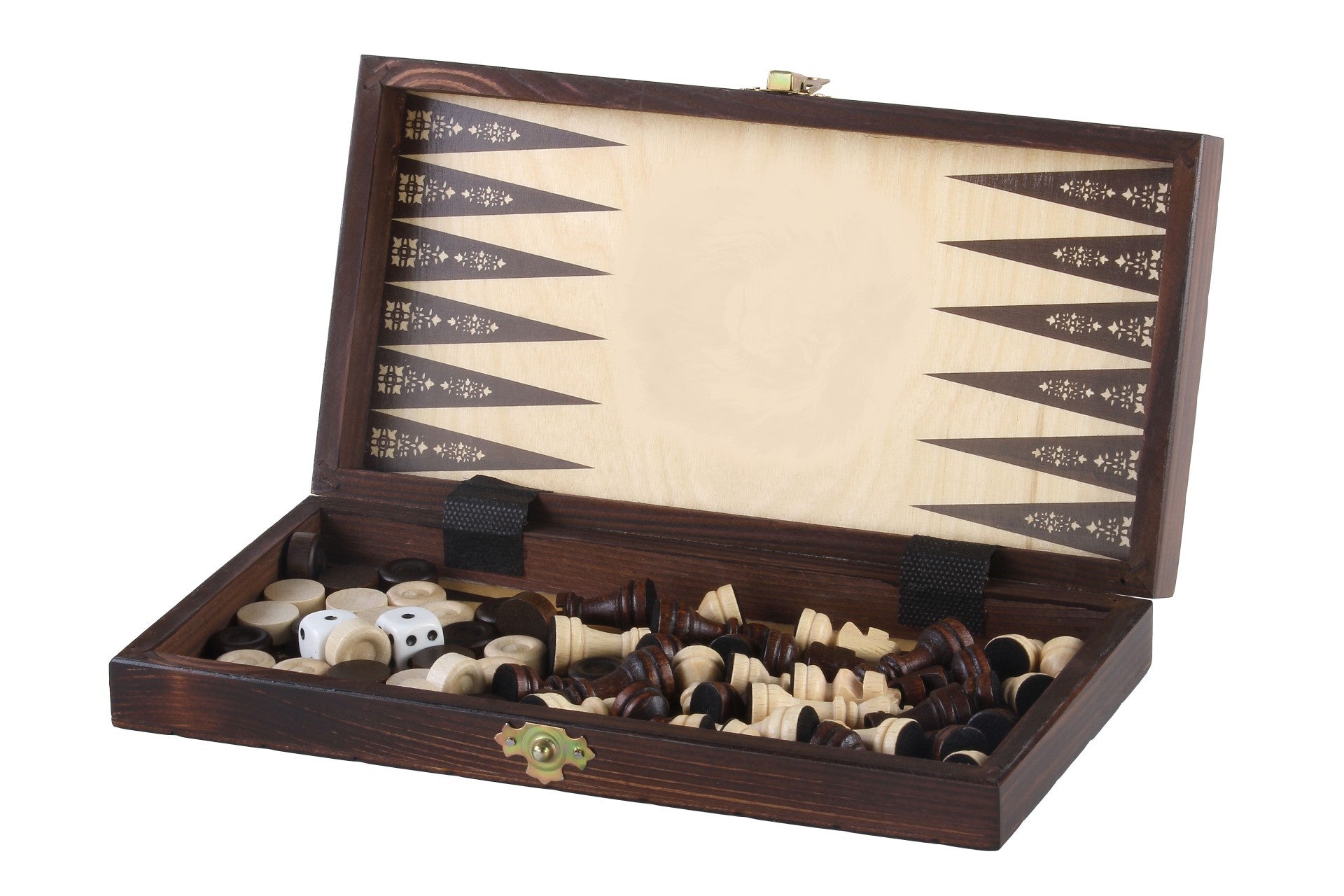 Jeu d'Echecs + Dames + Backgammon en bois de charme, de petite taille (27 x 27cm) - Ensemble comprenant trois jeux pour deux joueurs - Jeu d'Echecs + Dames + Backgammon en bois de charme, de petite taille (27 x 27cm) - Ensemble comprenant trois jeux pour deux joueurs