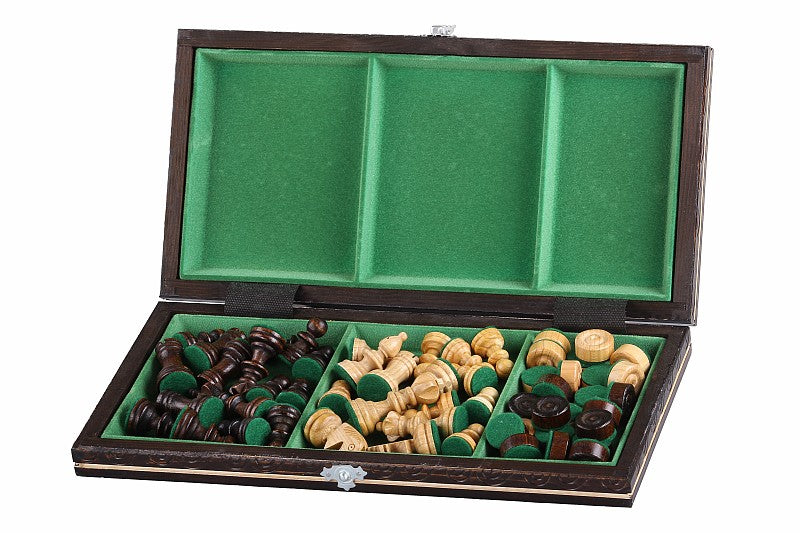 Jeu d'Echecs et de Dames Pliant en bois de cerisier, de petite taille (35 x 35cm) - Ensemble comprenant deux jeux pour deux joueurs - 3593bd28c99e637ce85ea9a89e936c2c