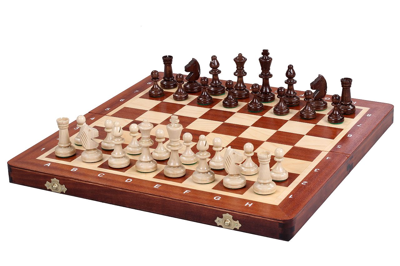 Jeu d'échecs DE TOURNOI No 3 en bois de charme avec l'échiquier en marqueterie de bois d'acajou et sycomore, de petite taille (35 x 35cm) - Ensemble Complet - 426520409201867491b86ac86beb80da