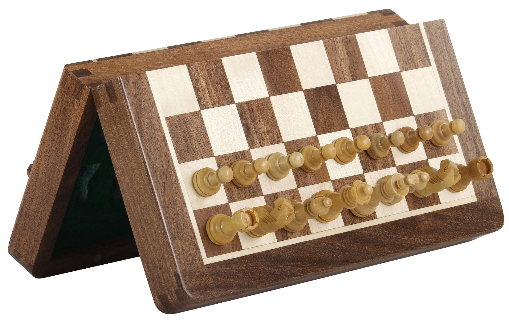 Jeu d'échecs Magnétique Pliant en bois d'acacia et buis de petite taille (25x25cm) - 4be889b60e13a1a37d436f4f11513339