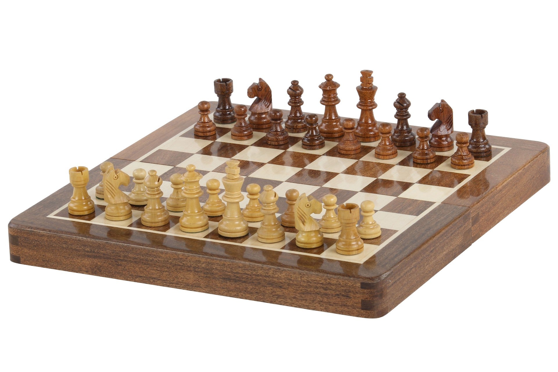 Jeu d'échecs Magnétique Pliant en bois d'acacia et buis de petite taille (25x25cm) - 4f6dee6a4fb13f1deefe832e5e6ac901