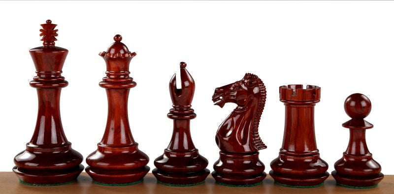 Pièces d'échecs Champfered Base Red en bois de padouk et de buis - Taille 4,00'' - Pièces d'échecs Champfered Base Red en bois de padouk et de buis - Taille 4,00''