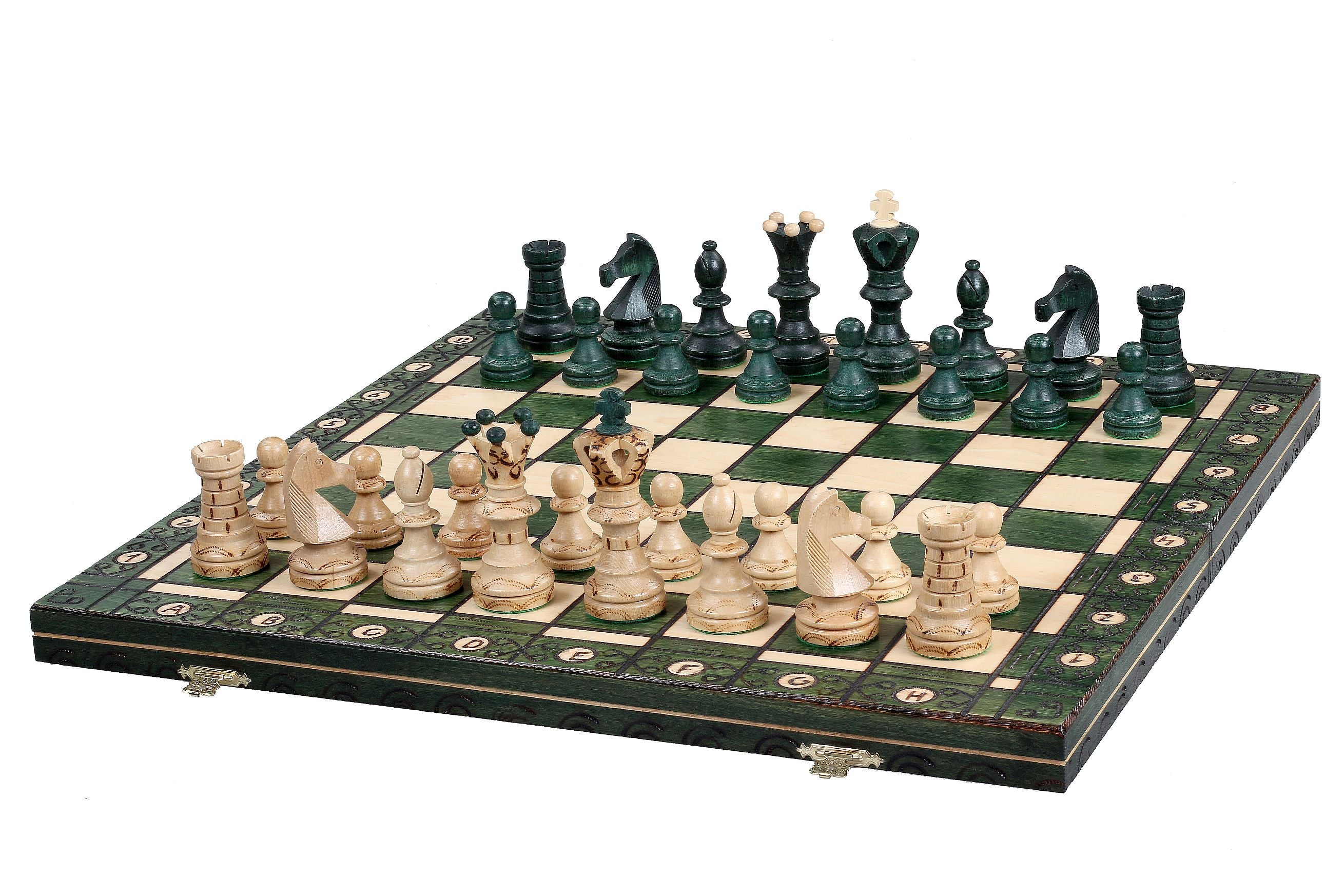 Jeu d'échecs AMBASSADEUR Green en bois de charme, de grande taille (54 x 54cm) - Ensemble Complet - 3289a334ce0eb24a31ee2a77e4f11de6