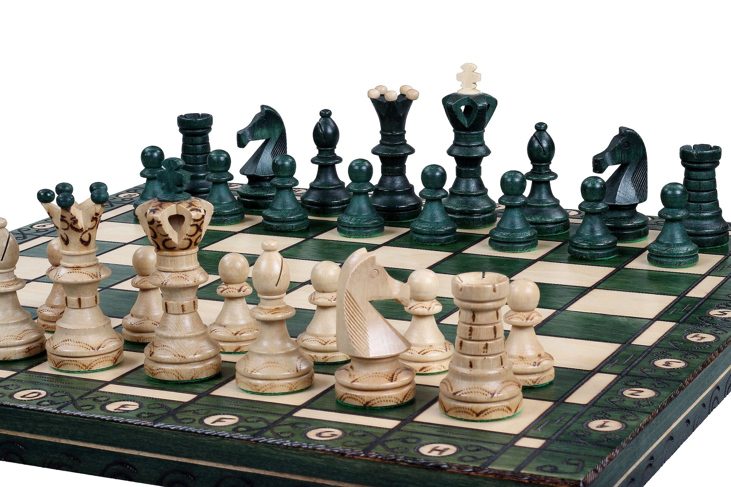 Jeu d'échecs AMBASSADEUR Green en bois de charme, de grande taille (54 x 54cm) - Ensemble Complet - 5c938b90a8e98e20fcc113841b645aee