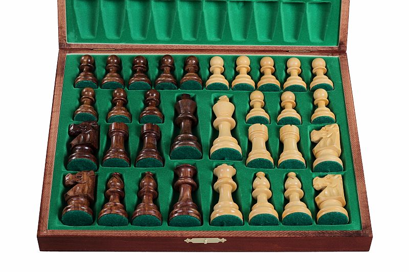 Coffret Luxe de bois pour rangement des pieces d'echecs de taille 5 - teinté en acajou - Coffret Luxe de bois pour rangement des pieces d'echecs de taille 5 - teinté en acajou