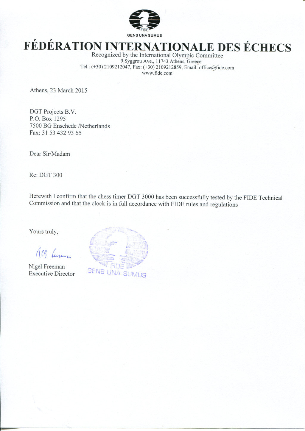 Pendule électronique FIDE DGT 3000 - l'édition limitée - c3d80a99167478da58127b485c0dd105