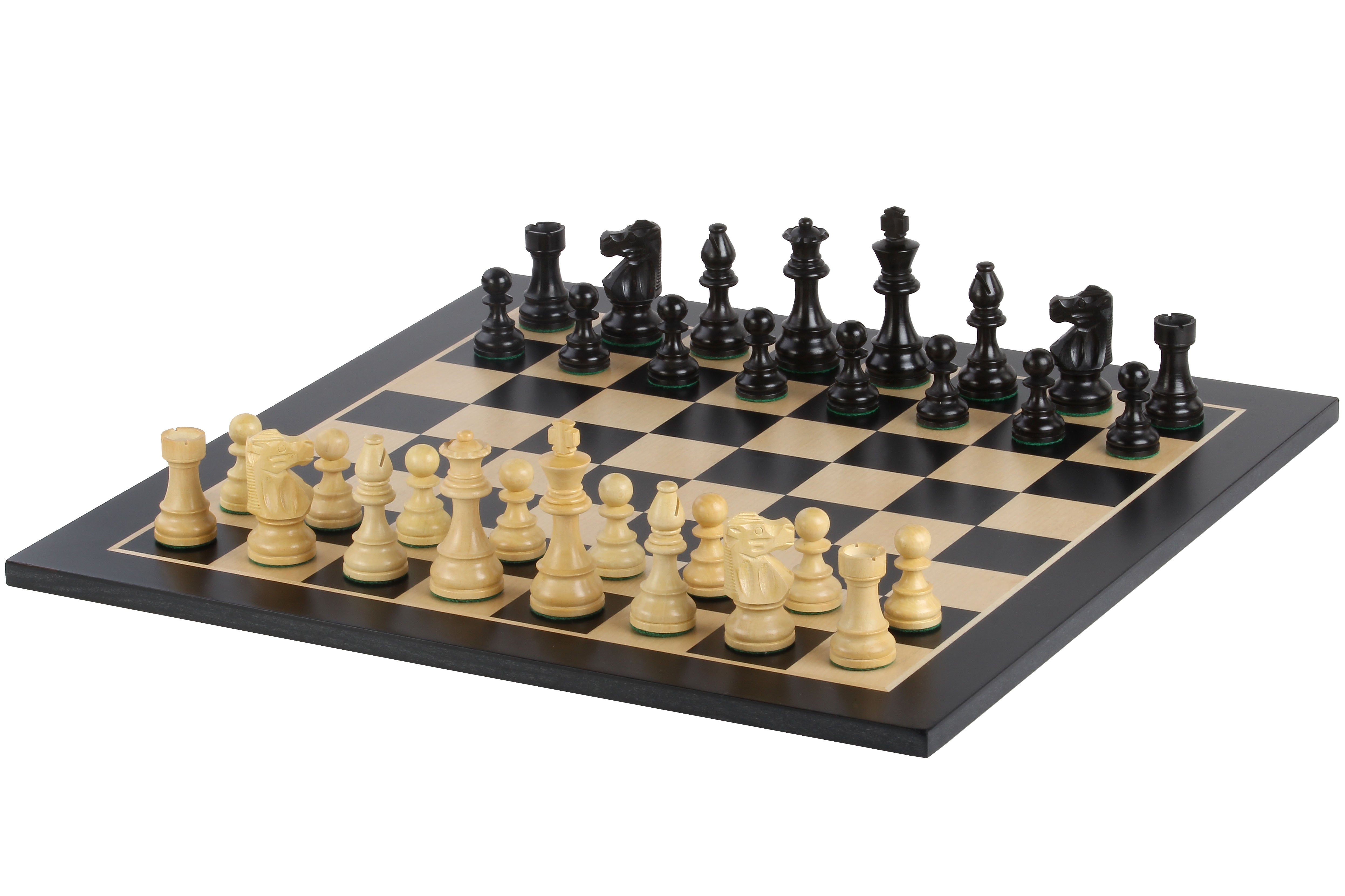 Échiquier en marqueterie de bois de sycomore teinté noir et naturel + Pièces d'échecs French Ebonized - Ensemble de taille 6 - 34133f7add3c319aad8a2288de47ce2a