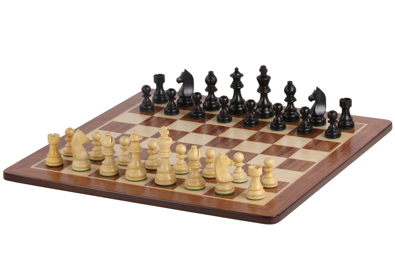 Échiquier en marqueterie de bois de padouk et érable + Pièces d'échecs Timeless Ebonized - Ensemble de taille 6 - Échiquier en marqueterie de bois de padouk et érable + Pièces d'échecs Timeless Ebonized - Ensemble de taille 6