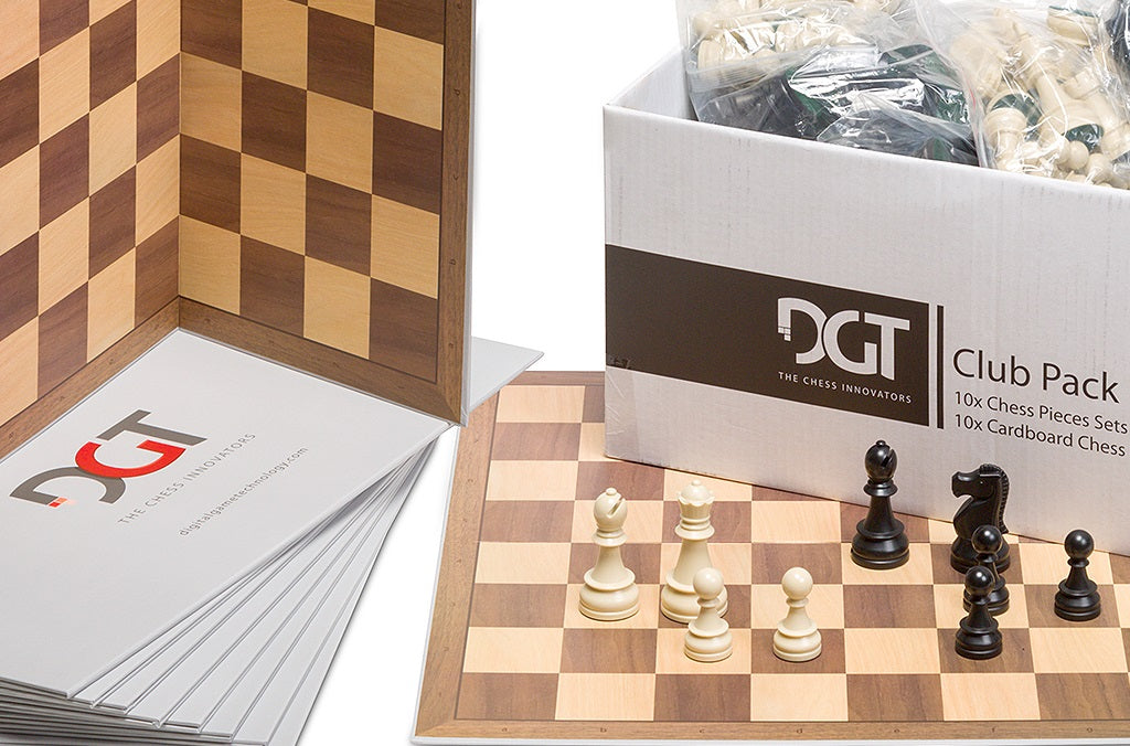 PACK CLUB DGT - l'ensemble destiné aux clubs et écoles d'échecs qui comprend 10 x set : pieces d'échecs + échiquiers de taiile 6 - PACK CLUB DGT - l'ensemble destiné aux clubs et écoles d'échecs qui comprend 10 x set : pieces d'échecs + échiquiers de taiile 6
