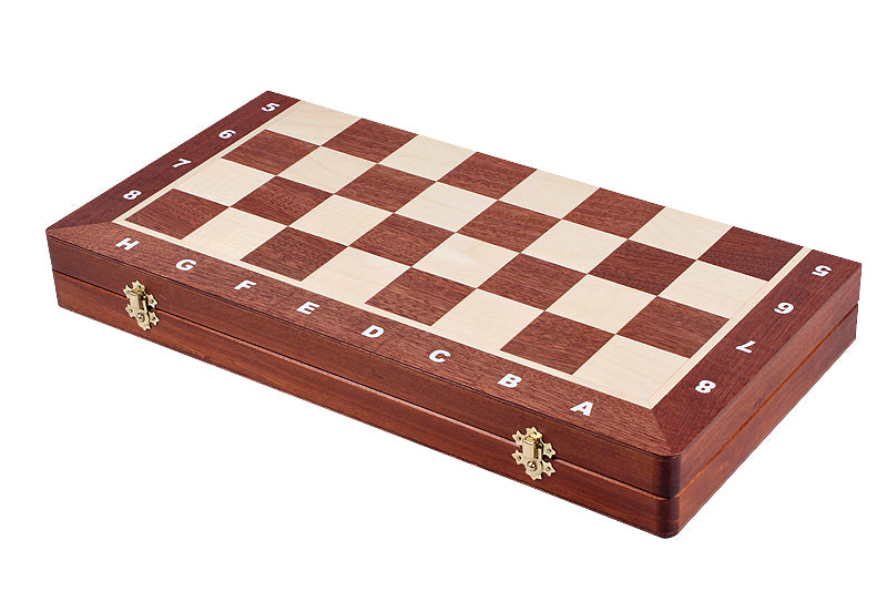 Echiquier pliant en marqueterie de bois d'acajou et de sycomore - coffret luxe de taille 5 (48x48cm) - Echiquier pliant en marqueterie de bois d'acajou et de sycomore - coffret luxe de taille 5 (48x48cm)