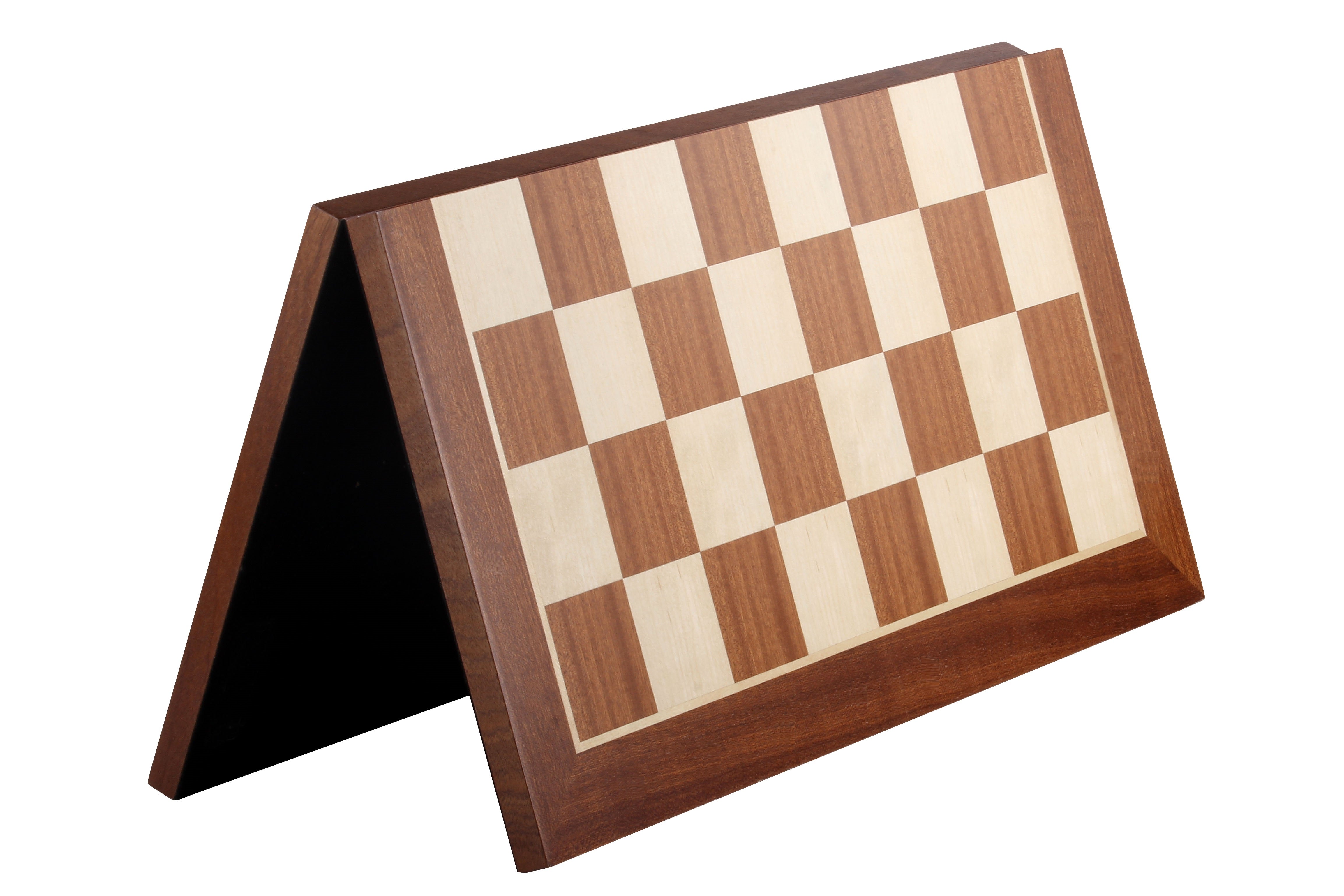 Echiquier pliant en marqueterie de bois d'acajou et sycomore - plateau pliant de Taille 5 sans coordonnées - Echiquier pliant en marqueterie de bois d'acajou et sycomore - plateau pliant de Taille 5 sans coordonnées