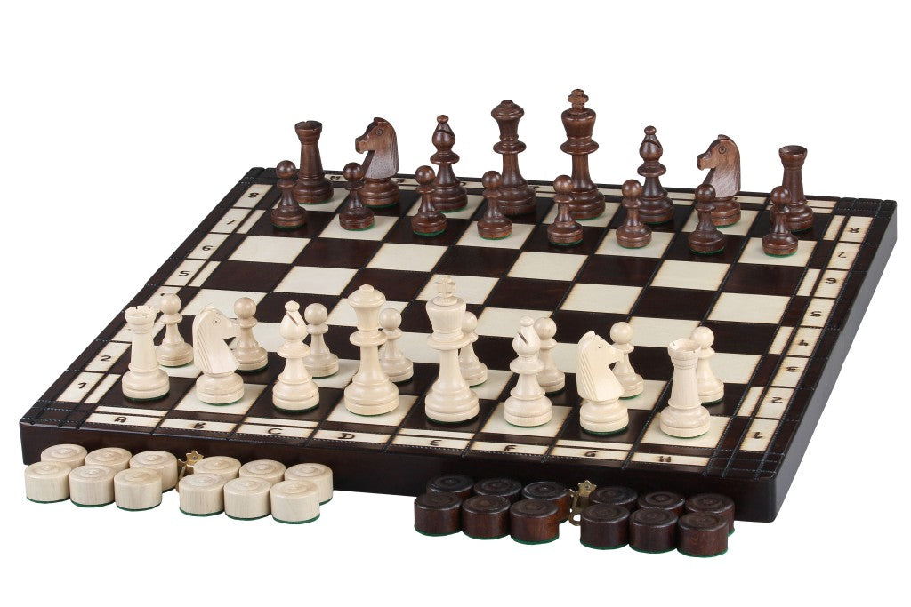 Jeu d'Echecs et de Dames Pliable en bois de charme, de grande taille (50 x 50cm) - Ensemble comprenant deux jeux pour deux joueurs - Jeu d'Echecs et de Dames Pliable en bois de charme, de grande taille (50 x 50cm) - Ensemble comprenant deux jeux pour deux joueurs