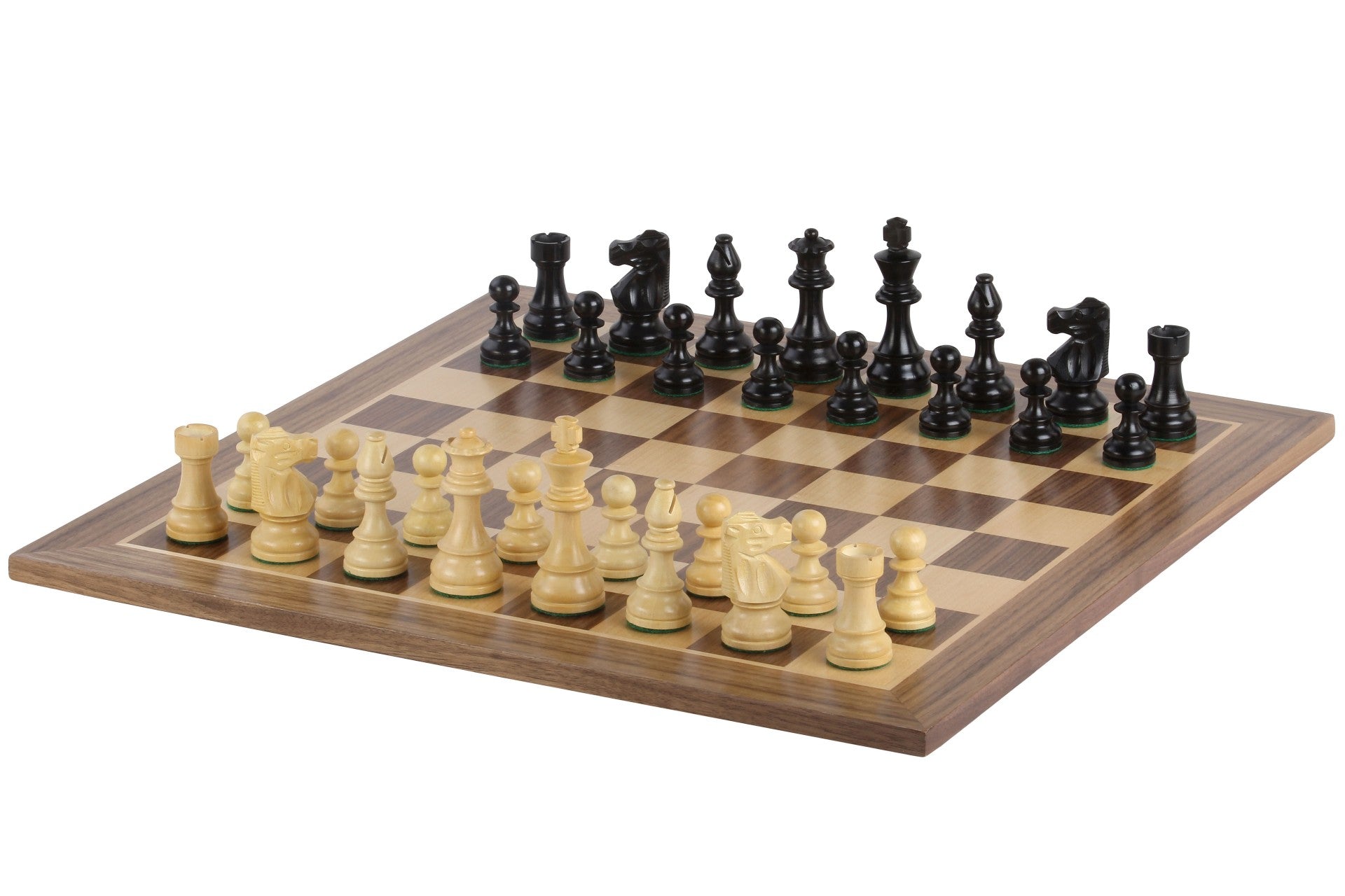 Échiquier en marqueterie de bois de noyer et sycomore + Pièces d'échecs French Ebonized - Ensemble de taille 6 - Échiquier en marqueterie de bois de noyer et sycomore + Pièces d'échecs French Ebonized - Ensemble de taille 6