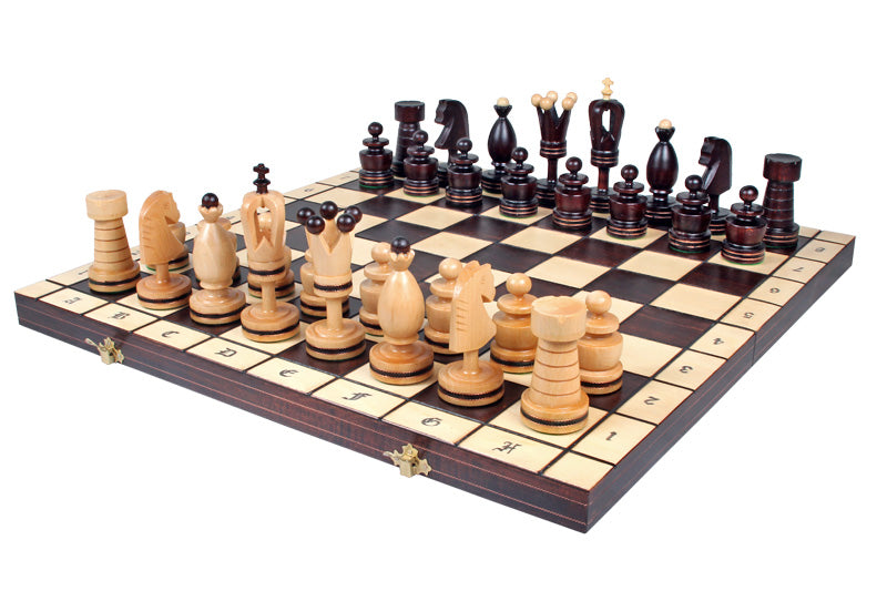 Jeu d'Echecs ROYAL avec incrustations en laiton, en bois bois de charme et de cerisier sauvage, de grande taille (50 x 50cm) - Ensemble Complet - 12e2168b4d2fa415e2fe92e1a5b5f56a