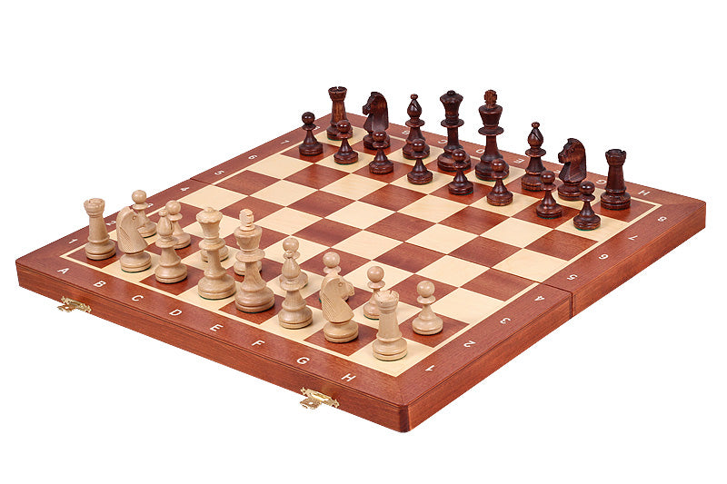 Jeu d'échecs DE TOURNOI No 5 en bois de charme avec l'échiquier en marqueterie de bois d'acajou et sycomore, de taille moyenne (42 x 42cm) - Ensemble Complet - b90793777d05a8d3e1caf1fdccd7a4a3