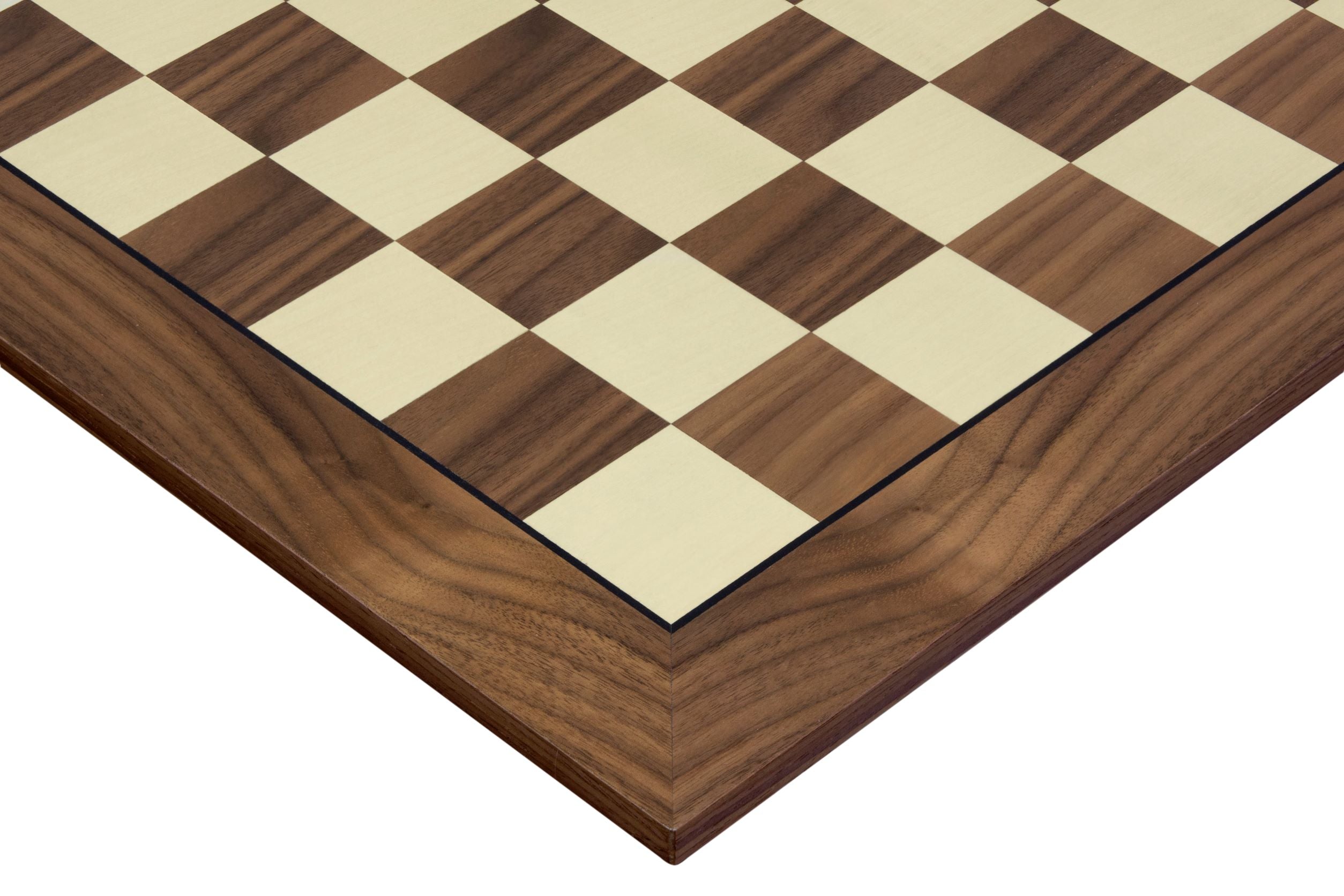 Echiquier sans coordonnées en marqueterie de bois de noyer et sycomore - échiquier luxe de Taille 5+/6 avec une bande noire séparant les cases et les bords - cbd63b3a68040c74e474ce161c06d6c5
