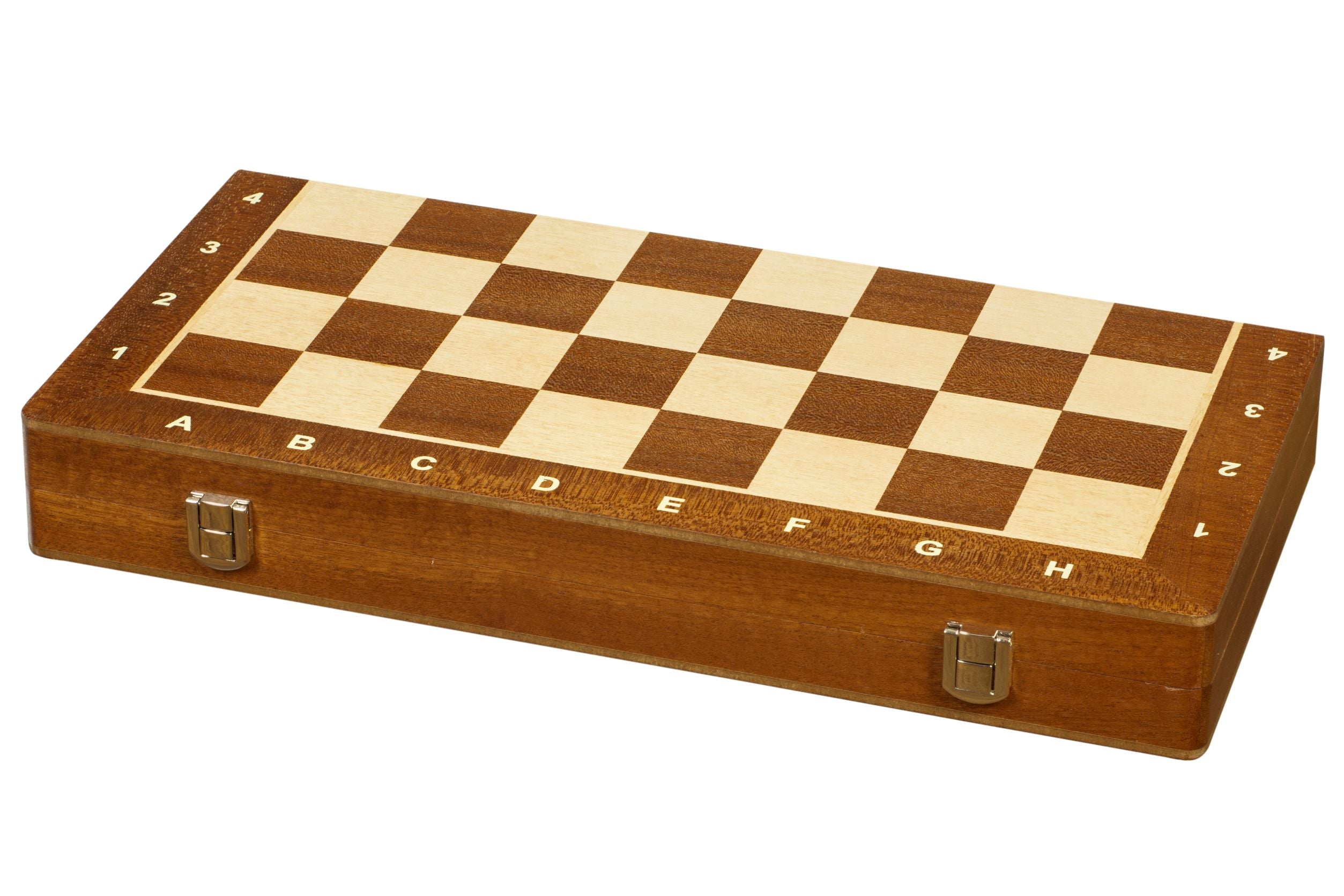 Jeu d'échecs pliant en marqueterie de bois d'acajou et d'érable - de taille 4 (38x38cm) - Jeu d'échecs pliant en marqueterie de bois d'acajou et d'érable - de taille 4 (38x38cm)