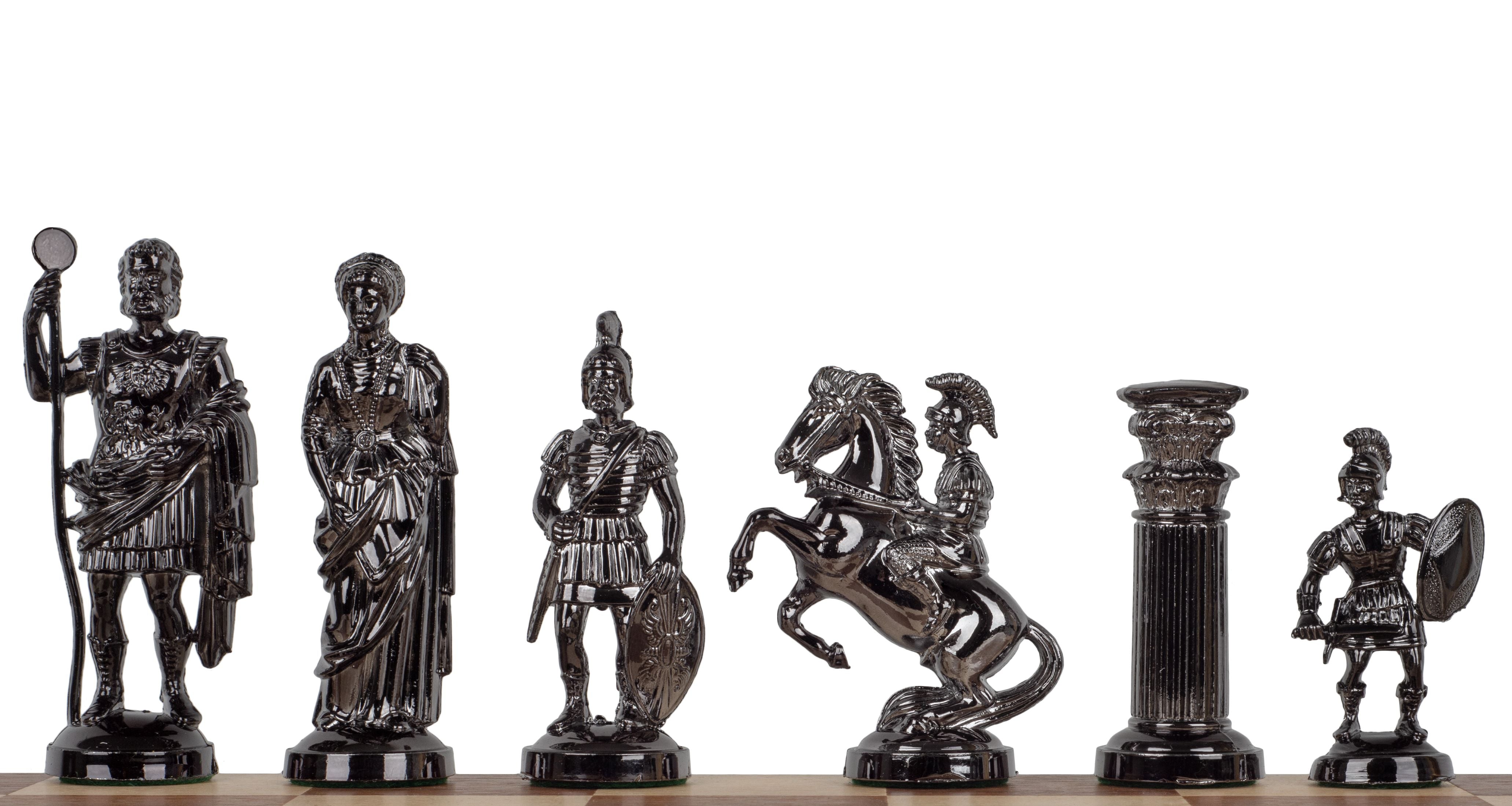 Pièces d'échecs noires et dorées en plastique, plombées, de style Romain, de taille 6 dans un poly-sac (roi 98 mm) - 1e2f952b293a4a087525936abe7b727c