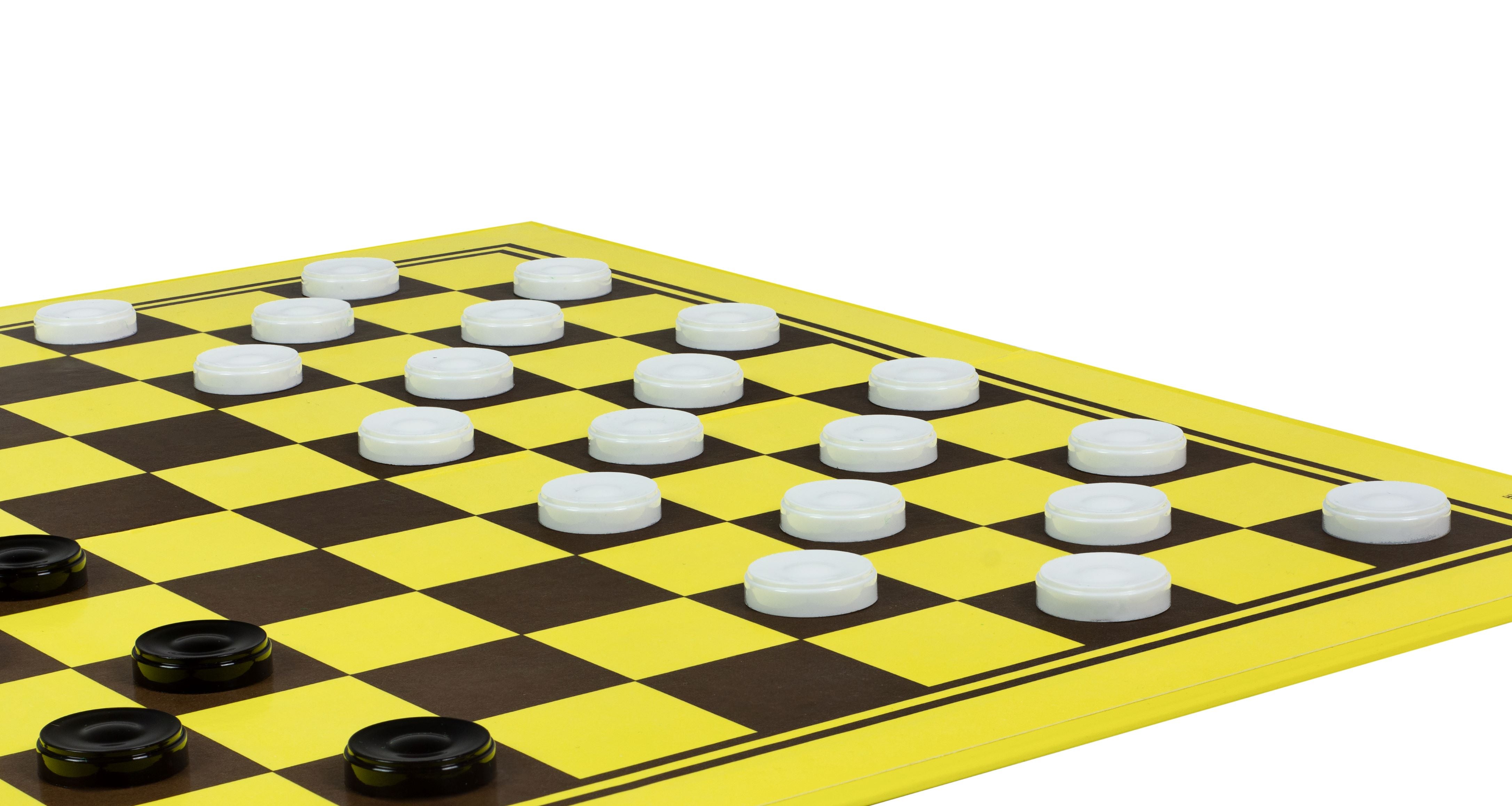 Échiquier cartonné pliant en 2 marron/jaune - échiquier + damier 10x10 - Échiquier cartonné pliant en 2 marron/jaune - échiquier + damier 10x10