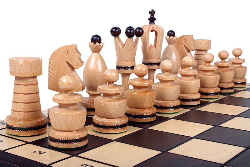 Jeu d'Echecs ROYAL avec incrustations en laiton, en bois bois de charme et de cerisier sauvage, de grande taille (50 x 50cm) - Ensemble Complet - f7323276bc280ebf880dd897e3be730b