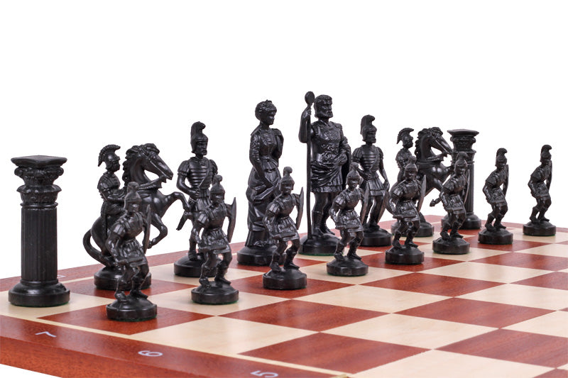 Pièces d'échecs lestées en plastique de style Romain, de couleur crème et noire de taille 6 dan un poly-sac (roi 98 mm) - Pièces d'échecs lestées en plastique de style Romain, de couleur crème et noire de taille 6 dan un poly-sac (roi 98 mm)