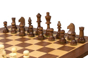 Jeu d'échecs de tournoi de Taille 4 - échiquier acajou/sycomore + figurines Sunrise Staunton + boîte de rangement en bois foncé