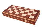 Jeu d'échecs INDIEN en bois de charme avec l'échiquier de marqueterie en bois d'acajou et sycomore, de grande taille  (50 x 50cm) - Ensemble Complet