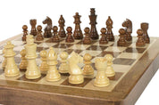 Jeu d'échecs Magnétique Pliant en bois d'acacia et buis de petite taille (30x30cm)