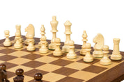 Jeu d'échecs de tournoi de Taille 4 - échiquier acajou/sycomore + figurines Sunrise Staunton + boîte de rangement en bois foncé