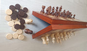 Échecs magnétiques en bois + dames en bois (38 x 38 cm)