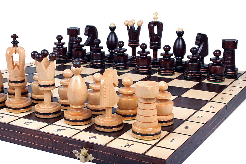 Jeu d'Echecs ROYAL avec incrustations en laiton, en bois bois de charme et de cerisier sauvage, de grande taille (50 x 50cm) - Ensemble Complet - 6443583e2b5c9decf344f2608fe2f793