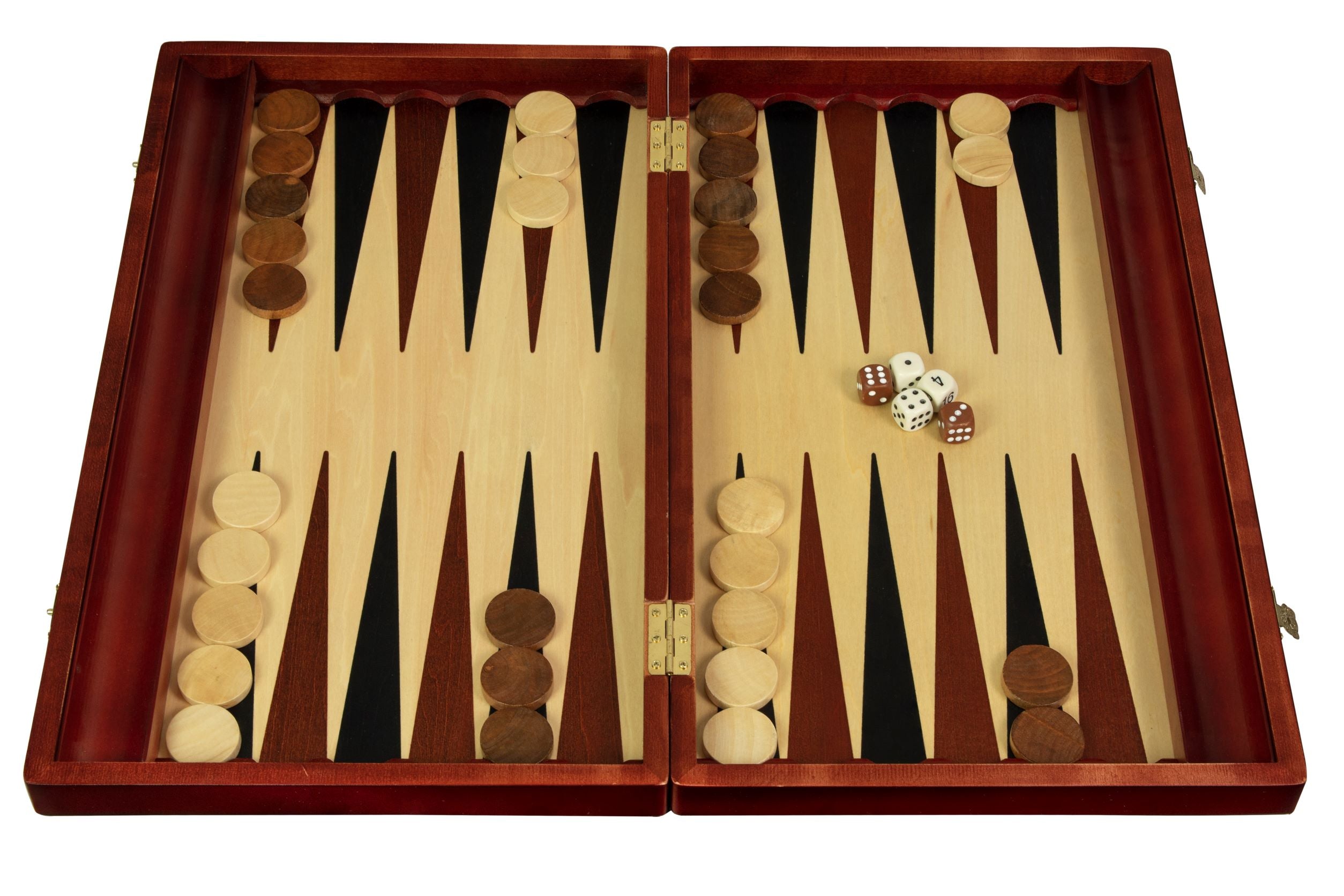 Jeu de Backgammon en bois teinté - de grande taille (48x28cm) - L'ensemble complet - 43f57b53b663c27f8081ba0d920166e9