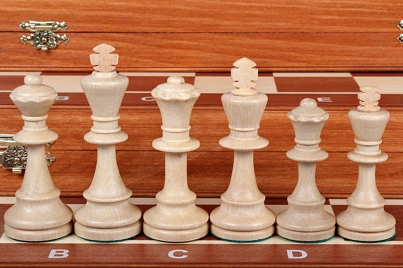 Jeu d'échecs DE TOURNOI No 6 en bois de charme avec l'échiquier en marqueterie de bois d'acajou et sycomore, de grande taille (54 x 54cm) - Ensemble Complet - d188cbe016b4fbef5adb736f31245882