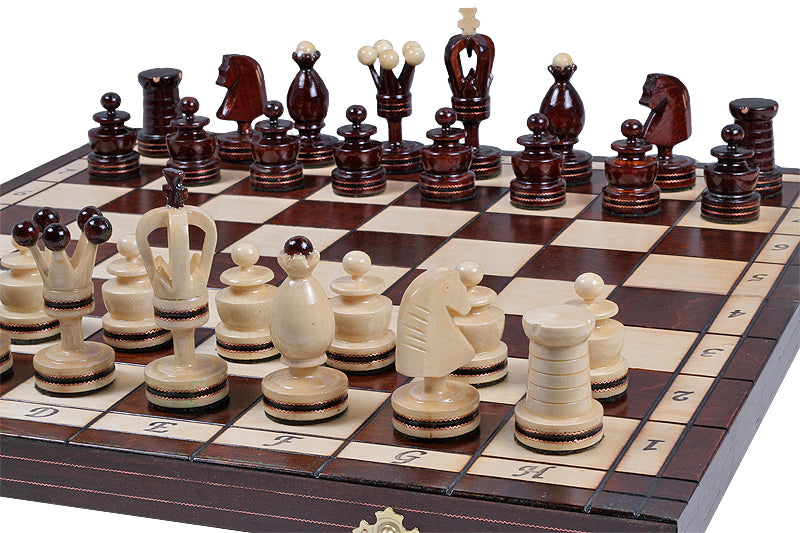 Jeu d'Echecs ROYAL avec incrustations en laiton, en bois bois de sycomore, de grande taille (49 x 49cm) - Ensemble Complet - e6bbcf0d834cc36d7260f71b80eb3414