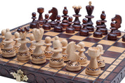 Jeu d'échecs PERLE Maron en bois de hêtre, de petite taille (29 x 29cm) - Ensemble Complet