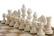 Jeu d'échecs RUBIN en bois de cerisier sauvage avec l'échiquier rond marqueté de bois de ceriser et sycomore, de petite taille (33cm) - Ensemble Complet