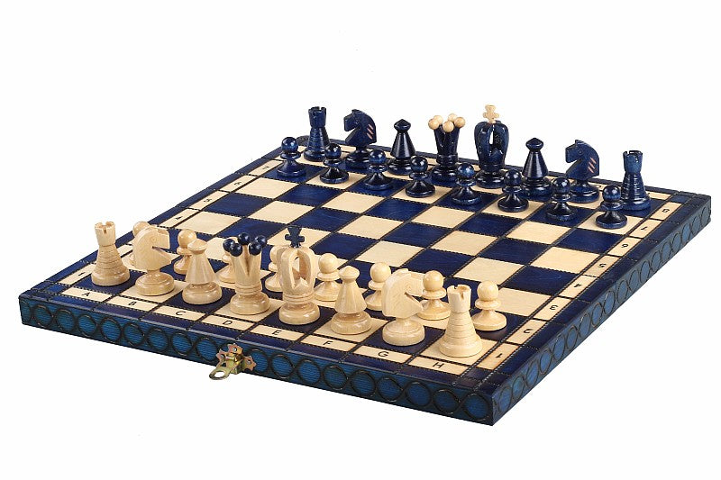 Jeu d'Echecs ROYAL Bleu en bois de charme, de taille moyenne (34 x 34cm) - Ensemble Complet - 8c6be2654e3c89d3edd36daadfbd0d92